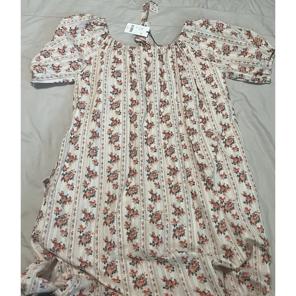 NWT A Loves A Tie Scoop Neck Short Puff Sleeve Floral Belted Midi Dress Large - Picture 12 of 12